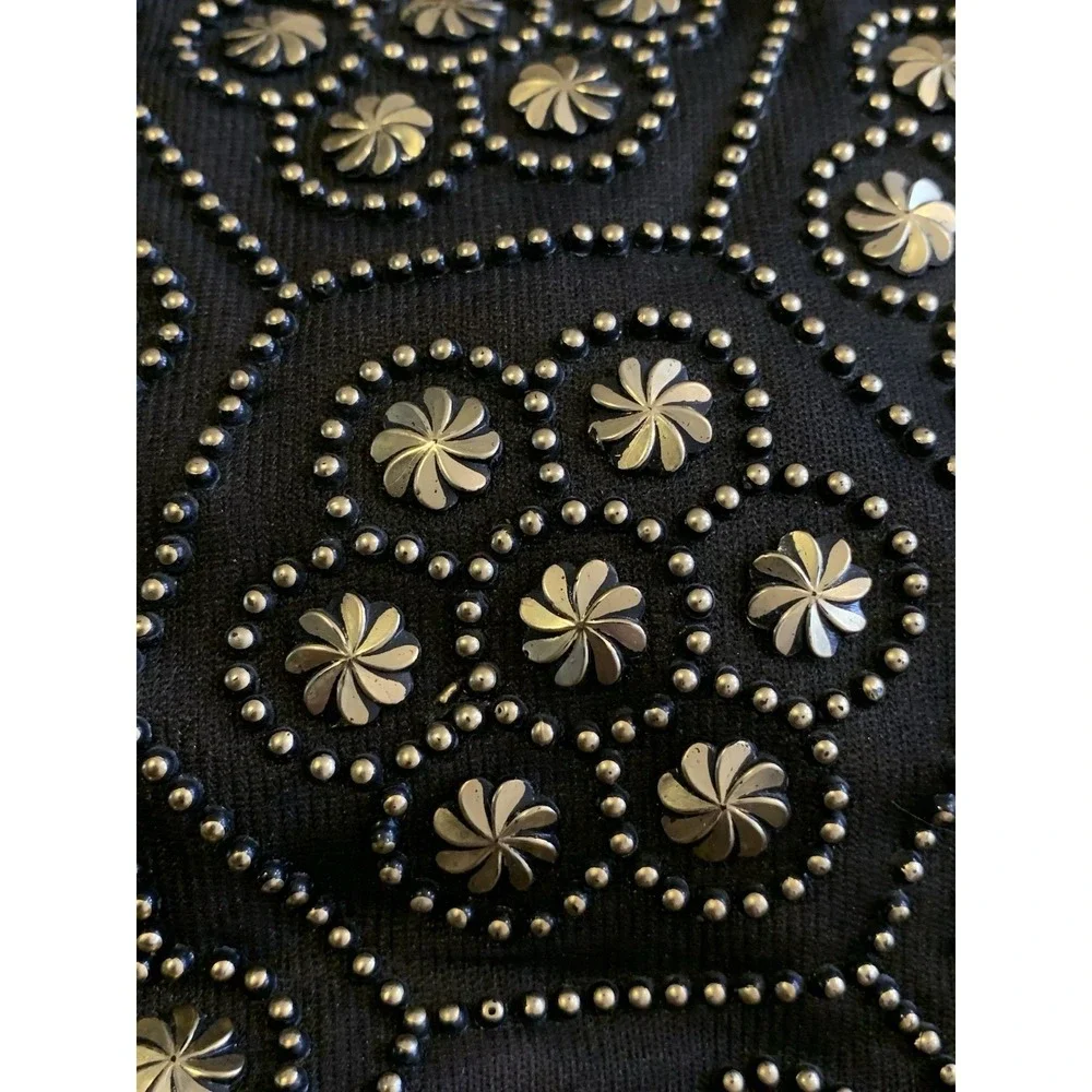 Vintage 1960s Black Beaded Handbag Black Handle &‎ Gold Stud Embellishing Boho